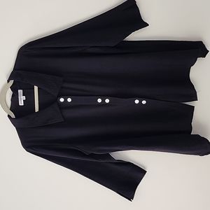 Christopher Calvin Black Wide Collaer V Neck Button Down Shirt L Box31